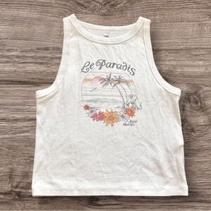 Hollister White Graphic Tank Top Crew Neck